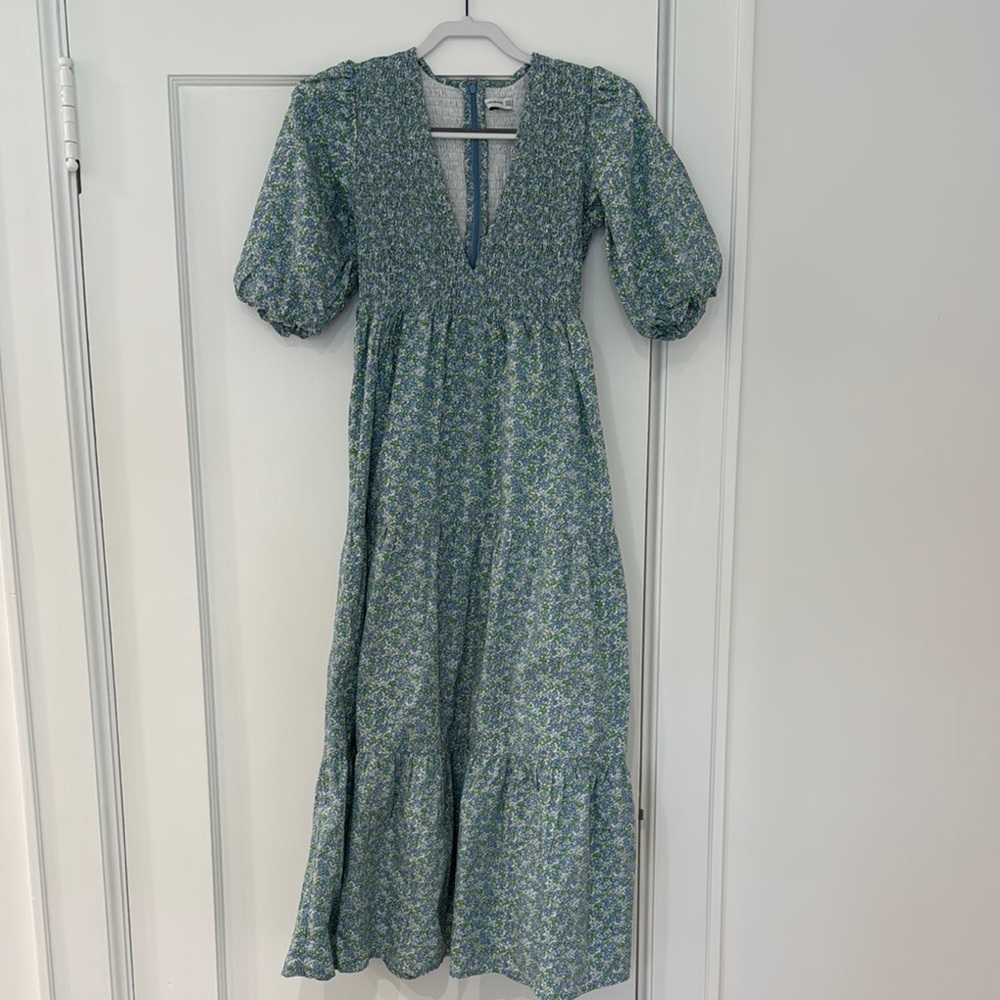 Faithfull the Brand Floral Blue Midi Dress